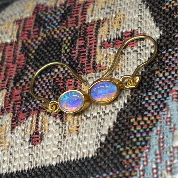 Blue Haze Lightning Ridge Australian Dangle Opal 18k Gold Custom Earrings - Picture 4 of 6